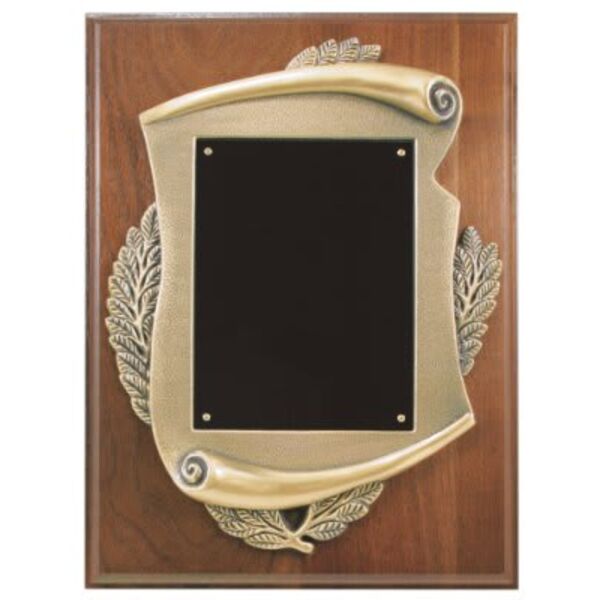 9" x 12" Genuine Walnut Plaque w/ Scroll Frame & Plate Thumbnail