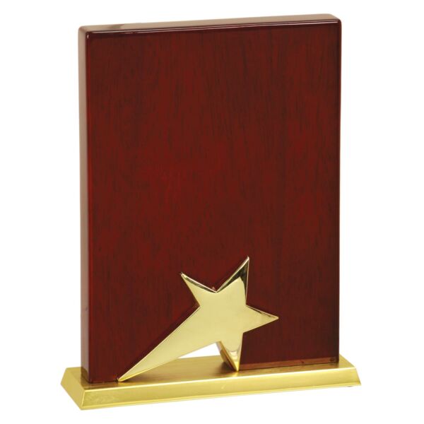6" x 8" Rosewood Piano Finish Standing Star Plaque with Gold Metal Base Thumbnail